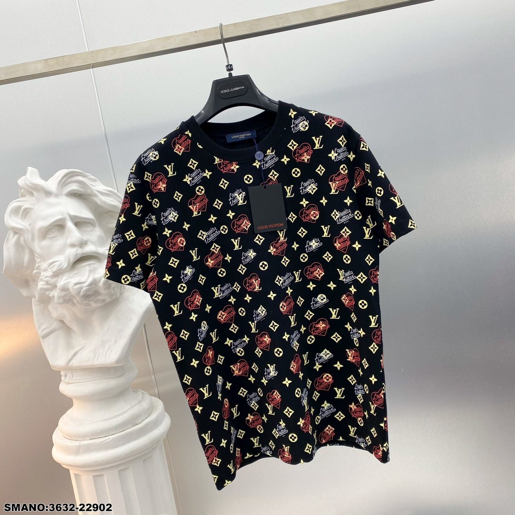 Áo Phông Nam LV Họa Tiết In Chữ. Áo thun Lv Nam cổ Tròn Chất Cotton Mát Mịn DT STORE MENWEAR