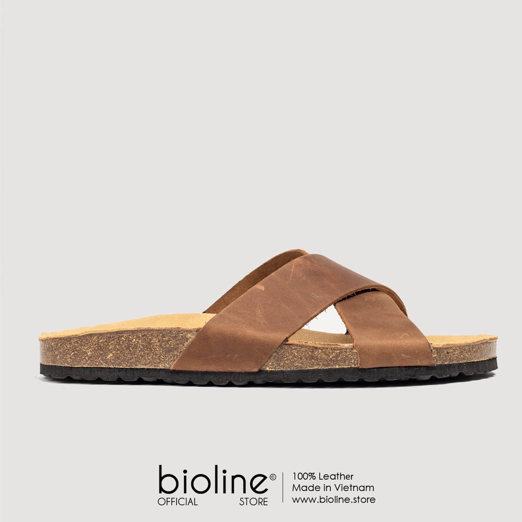 [DA BÒ THẬT] D03-Dép da bò thật nguyên tấm, đế trấu Unisex Birken Bioline Unisex