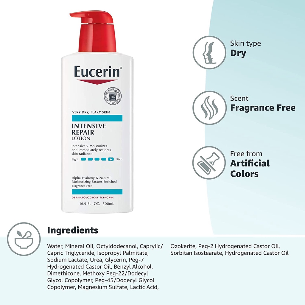 Dưỡng thể dành cho da khô, nứt nẻ mẫu mới Eucerin Intensive Repair Body Lotion, Lotion for Very Dry Skin Flaky skin 500m