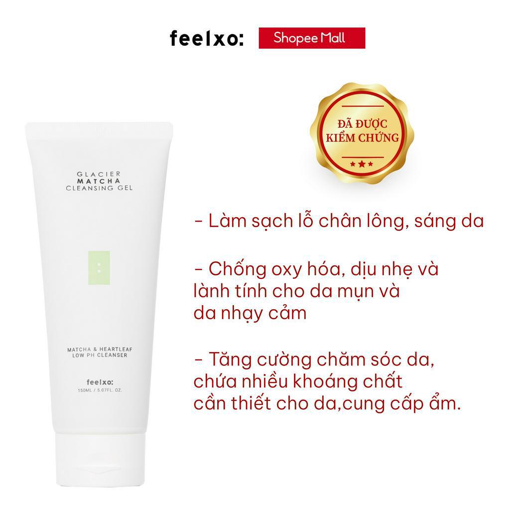 Sữa rửa mặt Feelxo Matcha Cleansing Gel sạch sâu 12h cho da dầu mụn 150ml ph thấp, loại bỏ tế bào chết