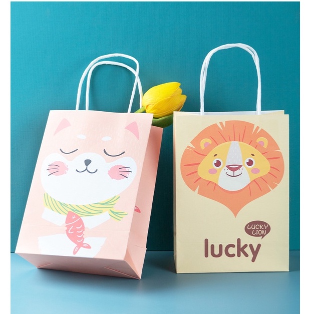 Túi Giấy Kraft Đựng Quà Cho Bé Có Quai Xách Hình Nhân Vật Hoạt Hình Siêu Dễ Thương Nhiều Kích Cỡ