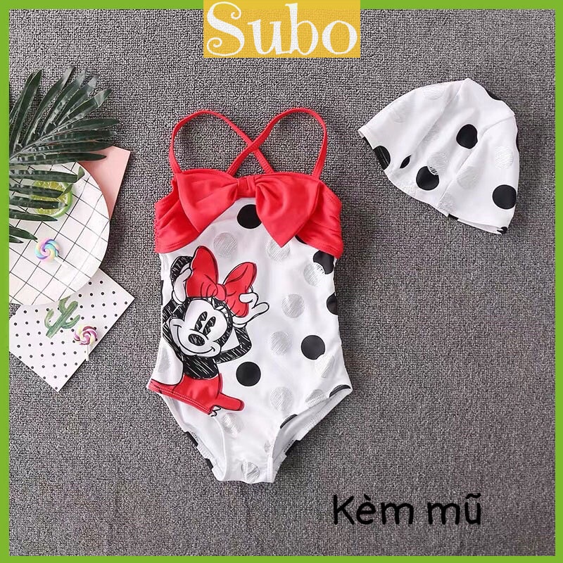 Đồ bơi bé gái liền thân, bikini bé gái liền thân kèm mũ tròn xinh xắn