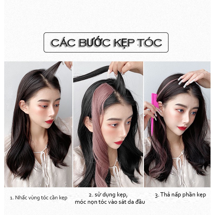 Tóc giả highlight thời trang nữ⚡𝐇𝐈̀𝐍𝐇 𝐀̉𝐍𝐇 𝐓𝐇𝐀̣̂𝐓⚡.Tóc kẹp light nhiều màu dài 60cm  màu rêu, xám khói, bạch kim đủ màu