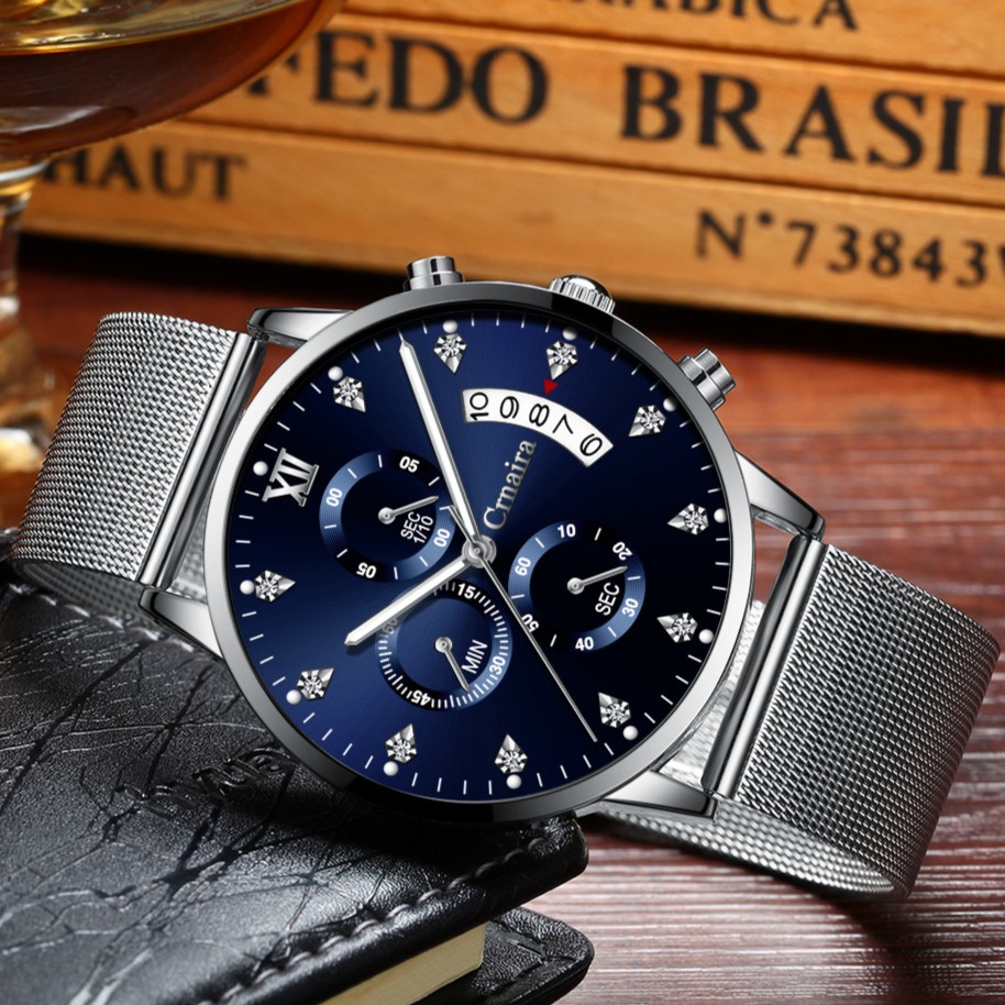 (CHUẨN MEN) Đồng Hồ Nam Chạy 6 Kim CRNAIRA JAPAN CR566 Phiên Bản Doanh Nhân Dây Thép Mành Cao Cấp_Tặng Hộp Và Pin | BigBuy360 - bigbuy360.vn