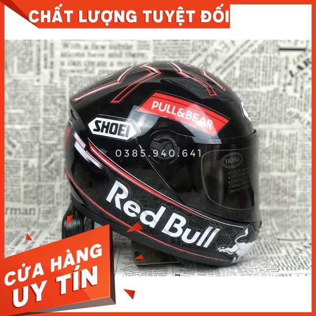 [CHÍNH HÃNG][THANH LÝ] Mũ Fullface 1 kính đen bóng lên tem REDBULL , bao lên tem, bảo hành 12