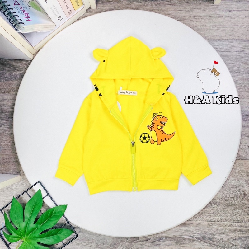 Áo Khoác Chống Nắng Minly Baby Vải Da Cá Dày Dặn, Phối Tai Thỏ Dễ Thương Size 7-17 kg