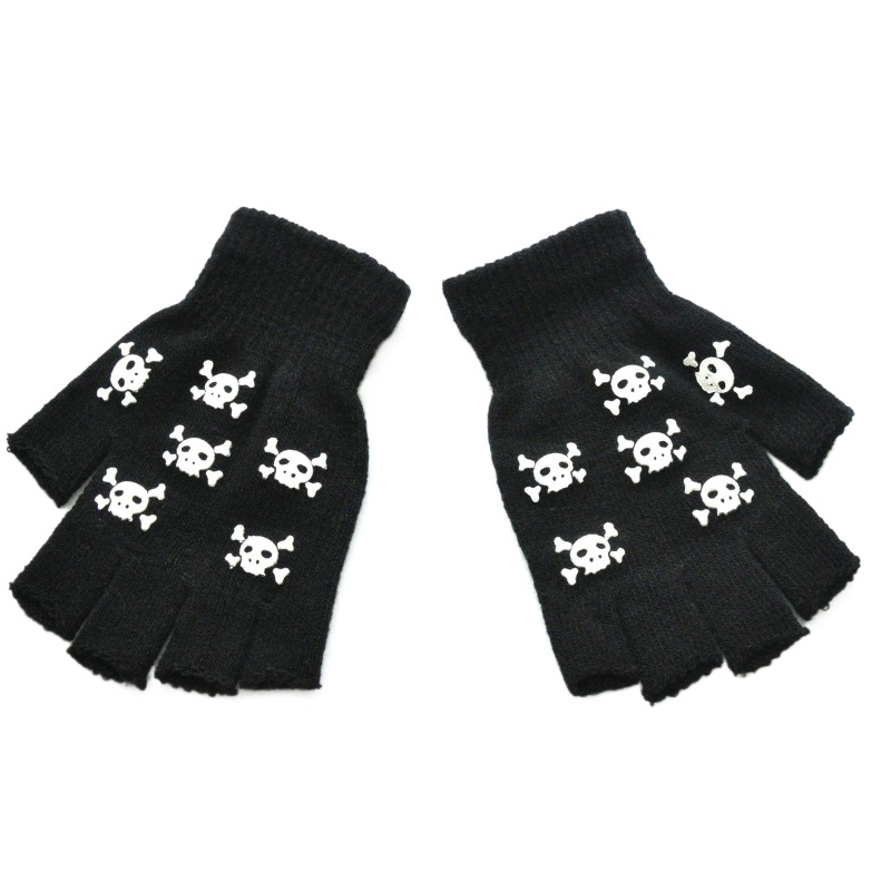 Găng Tay Hở Ngón Hình Đầu Lâu Đen Phát Sáng Trong Đêm