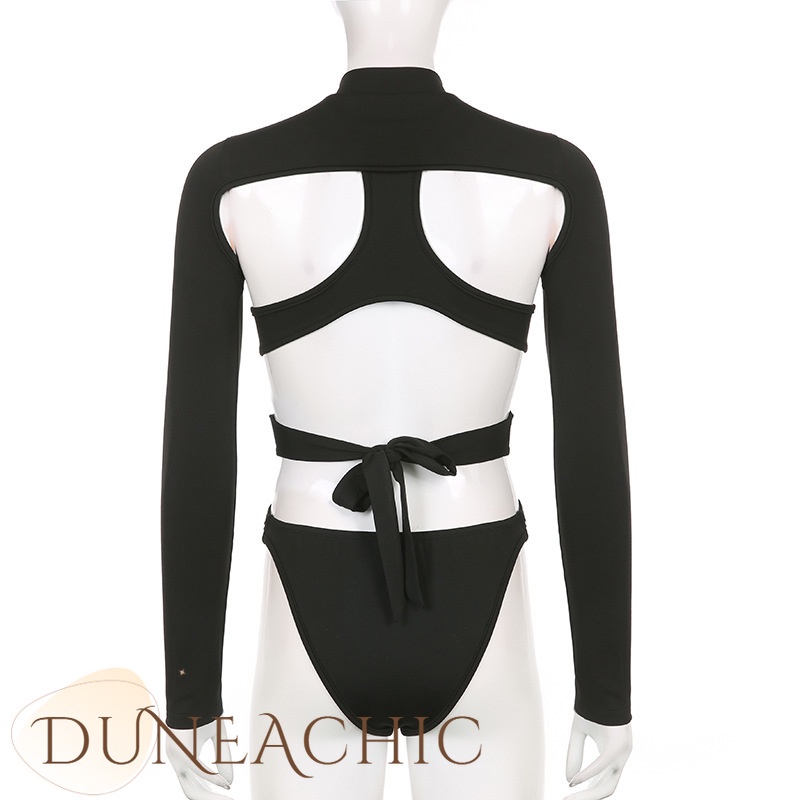 Áo liền quần DUNEA tay dài cổ cao phối lưới xuyên thấu quyến rũ cho nữ