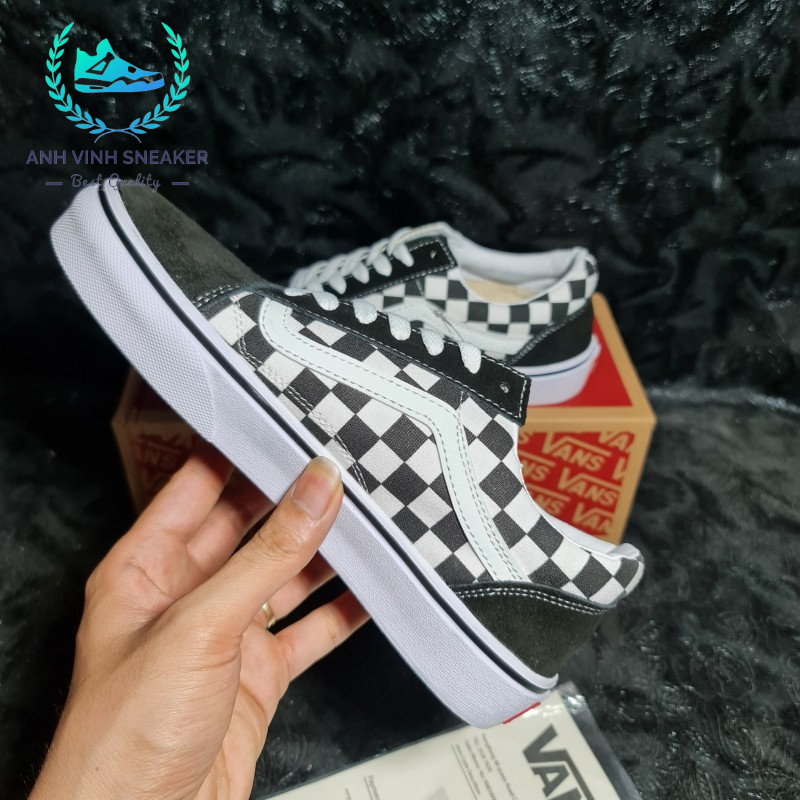 Giày vans caro nam nữ đen trắng old skool checkerboard black white