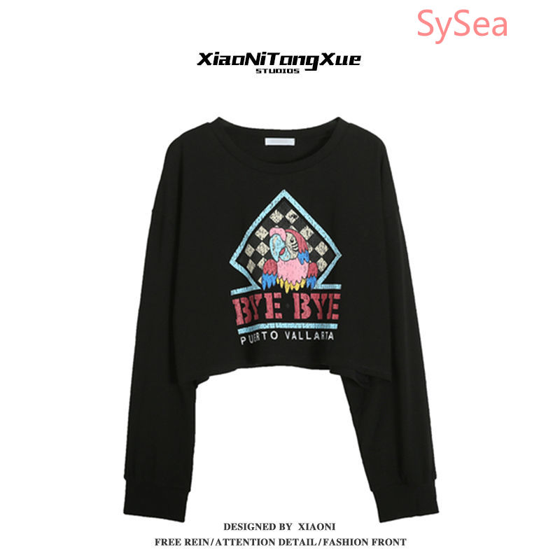 Áo Thun Tay Dài Dáng Rộng Họa Tiết Hoạt Hình Phong Cách Hàn Quốc