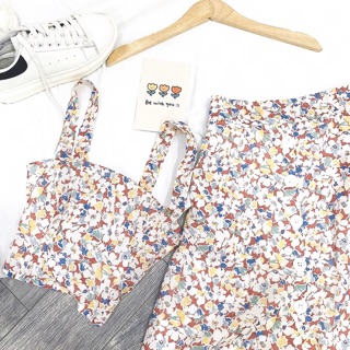 Set chân váy hoa + crop 2 dây vintage