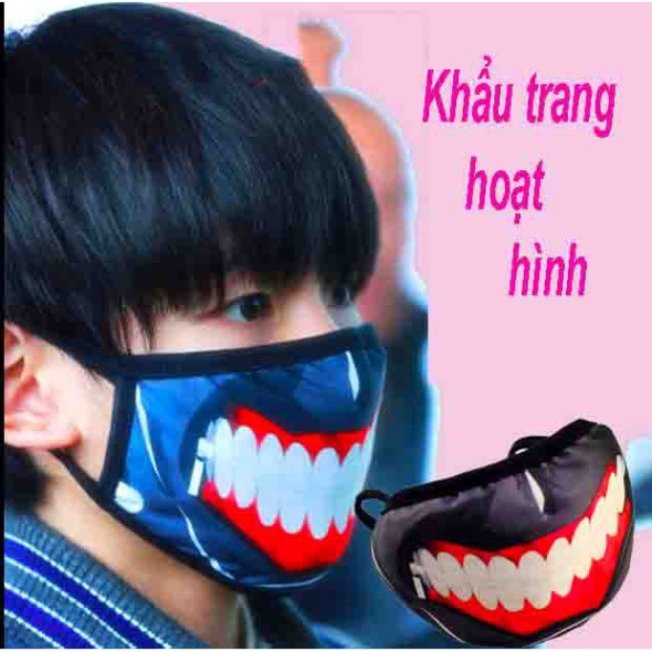 Khẩu trang vải cotton in hình hàm răng thiết kế chủ đề anime Tokyo Ghoul