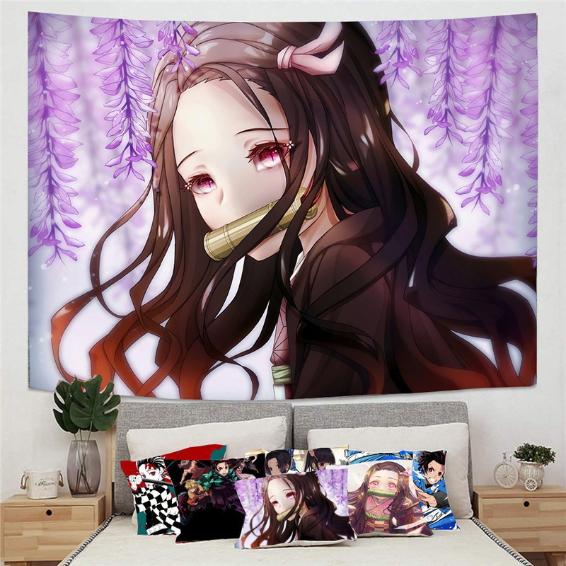 [Mẫu mới] Vải Treo Tường  Anime Kimetsu No Yaiba Decor Phòng Chọn Lọc Những Bản Đẹp ( Tặng đèn led 7m và phụ kiện )