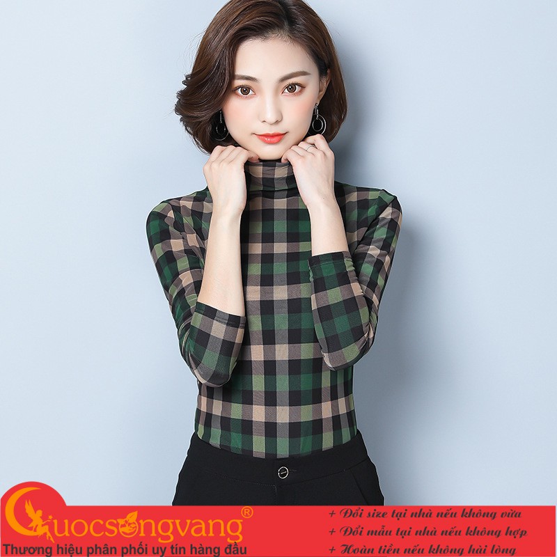 Áo thun cổ lọ mùa thu áo thun caro dài tay GLA309 Cuocsongvang