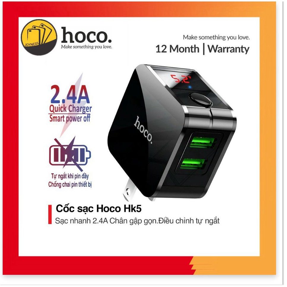 Cốc Sạc Nhanh Hoco HK5 Tự Ngắt Thông Minh Khi Đầy Pin ✔2 Cổng USB 2.4A