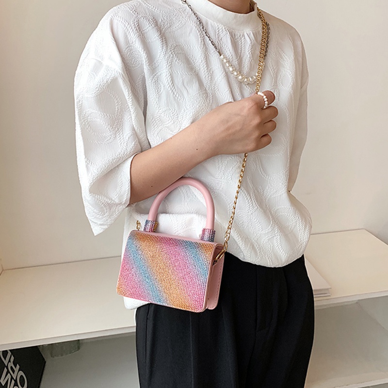 Túi Đeo Vai Hình Vuông Nhỏ Màu gradient Đính Kim Cương Giả Phong Cách Hàn Quốc Cho Nữ
