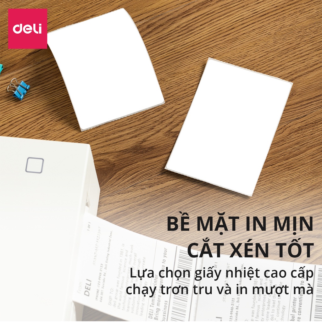 [LIFEMC02BPABAU -10% đơn 250K] Giấy In Nhiệt Tự Dính Deli 3 Lớp Cuộn 500 Tờ 80x120 Cho Đơn Hàng TMĐT, Mã Vạch, Hóa Đơn