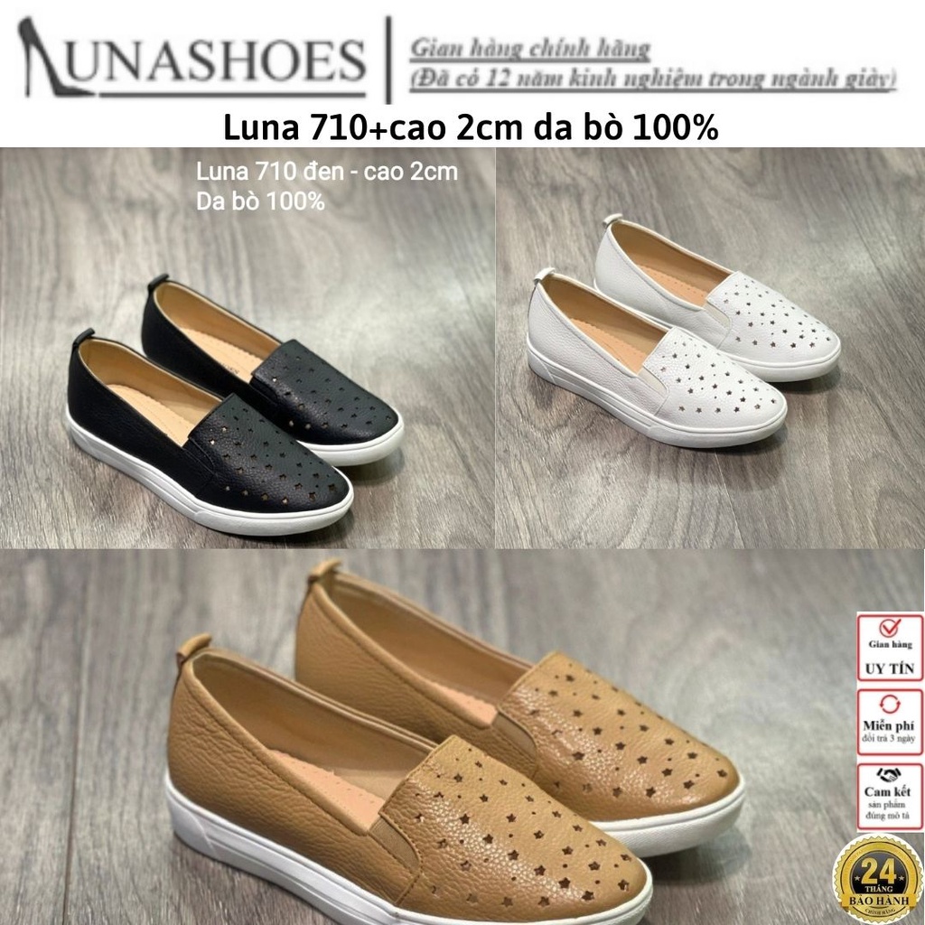 Giày Slip on nữ da bò 100% Lunashoes (710) - Giày lười da nữ tăng chiều cao - Chất liệu da bò sẵn hàng