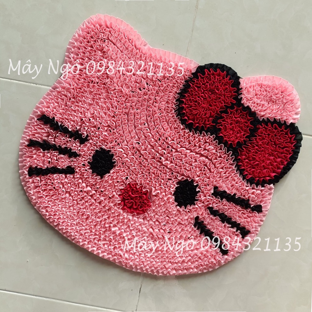 Thảm lau chân thủ công từ vải hình kitty, thảm chùi chân siêu thấm