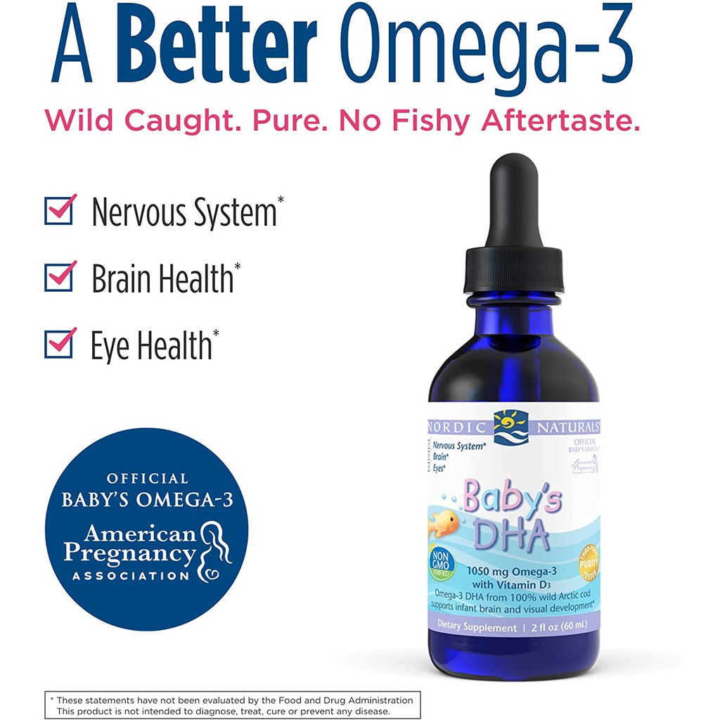 Baby's DHA drops Bổ Sung Omega 3, Vitamin D3, Nordic Naturals Baby DHA drops 60ml, USA