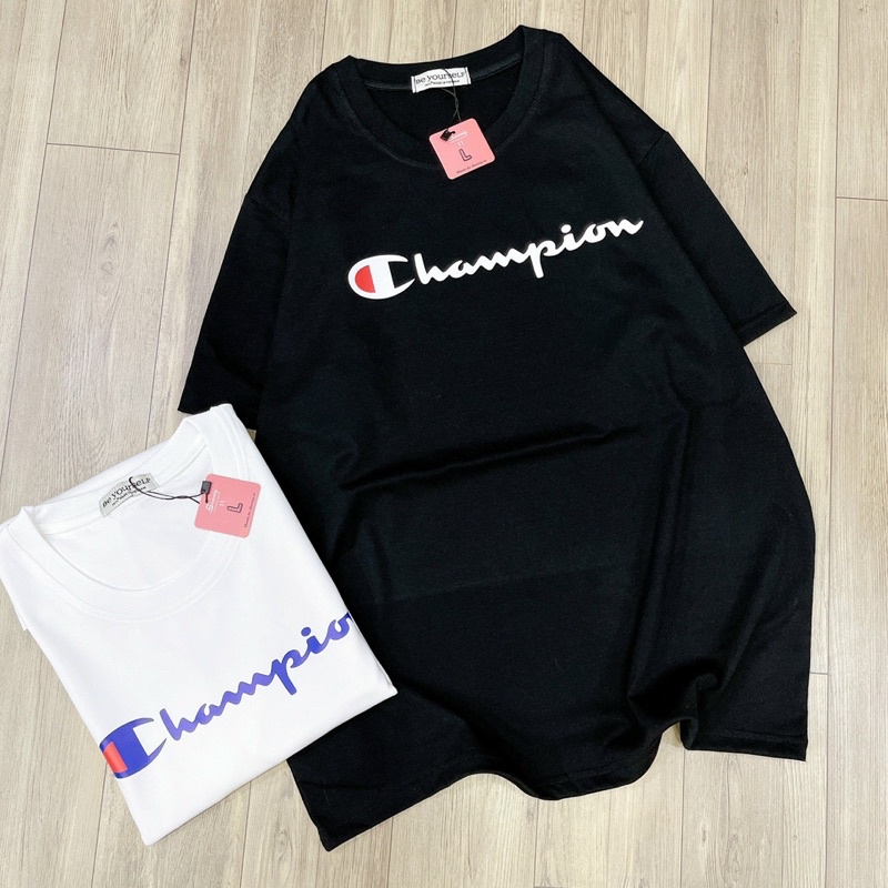 Áo Thun PHÔNG NAM NỮ UNISEX IN CHỮ CHAMPION - Hình chụp thật