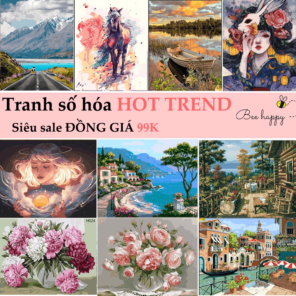 Tranh số hóa tuyển chọn nhiều chủ đề siêu sale BEE HAPPY chi tiết, chuẩn màu
