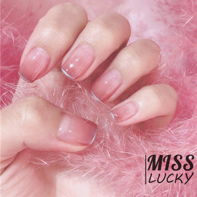 Bộ 24 móng tay giả màu hồng gradient nghệ thuật che toàn móng dành cho cô dau6