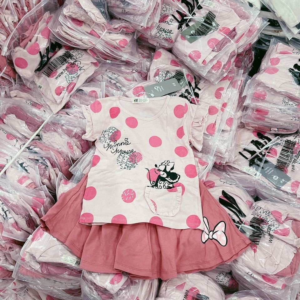 Đồ bộ bé gái sét áo bi hồng kèm quần váy minnie next chất cotton siêu đẹp - ảnh sản phẩm 8