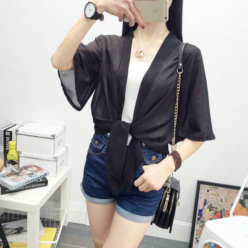 Áo khoác kimono voan trơn