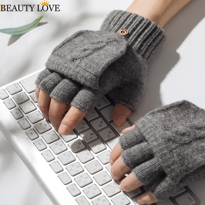 Găng Tay Hở Ngón Mùa Đông Dày Dặn Thoải Mái Ấm Áp