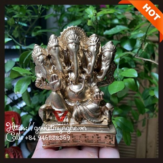 [Thần Ganesha] Tượng đá trang trí tượng thần voi Ganesha 5 Đầu - Chiều cao 10cm - Màu nhũ đồng