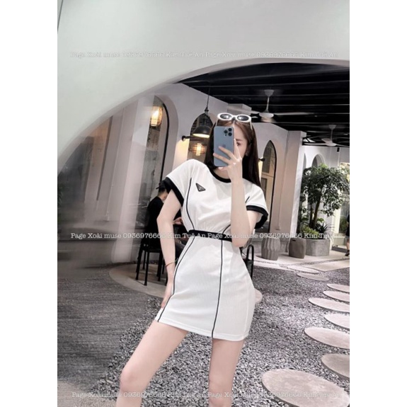 Đầm Body Trắng phối viền Prada🎀