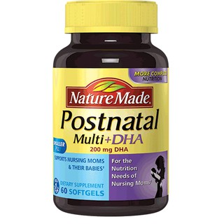 Thực phẩm Vitamin tổng hợp Nature Made Postnatal Multi + DHA | 60 Softgels