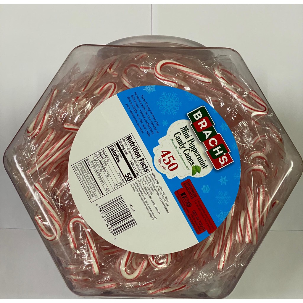 Kẹo Cây Gậy Bạc Hà Mini Brachs Peppermint Candy Canes - Mỹ