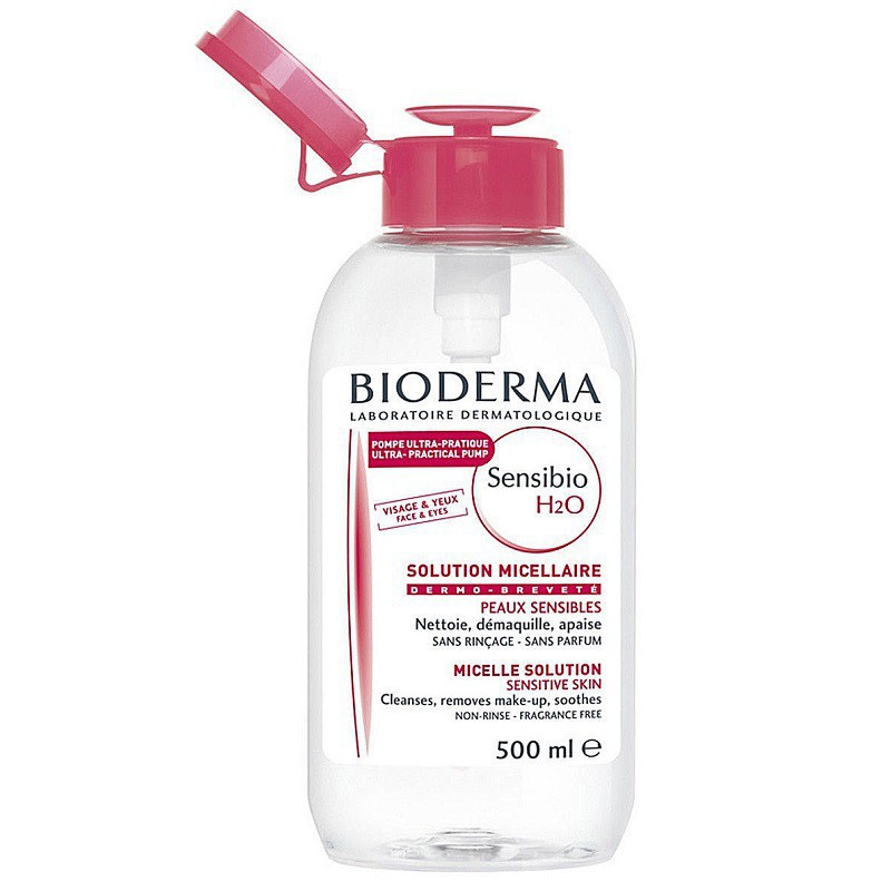 Tẩy trang Bioderma nắp nhún màu đỏ hồng 500ml