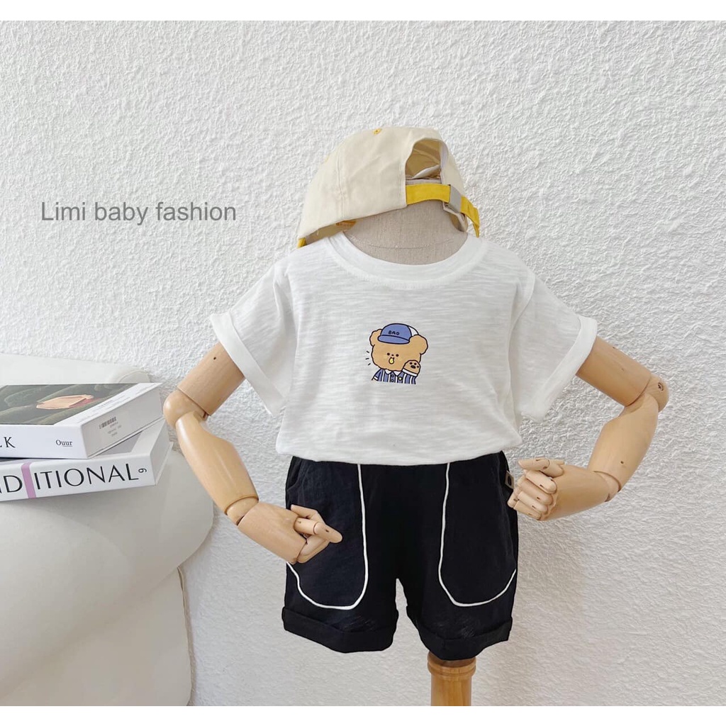 Bộ cotton xước cộc in gấu Limi cho bé