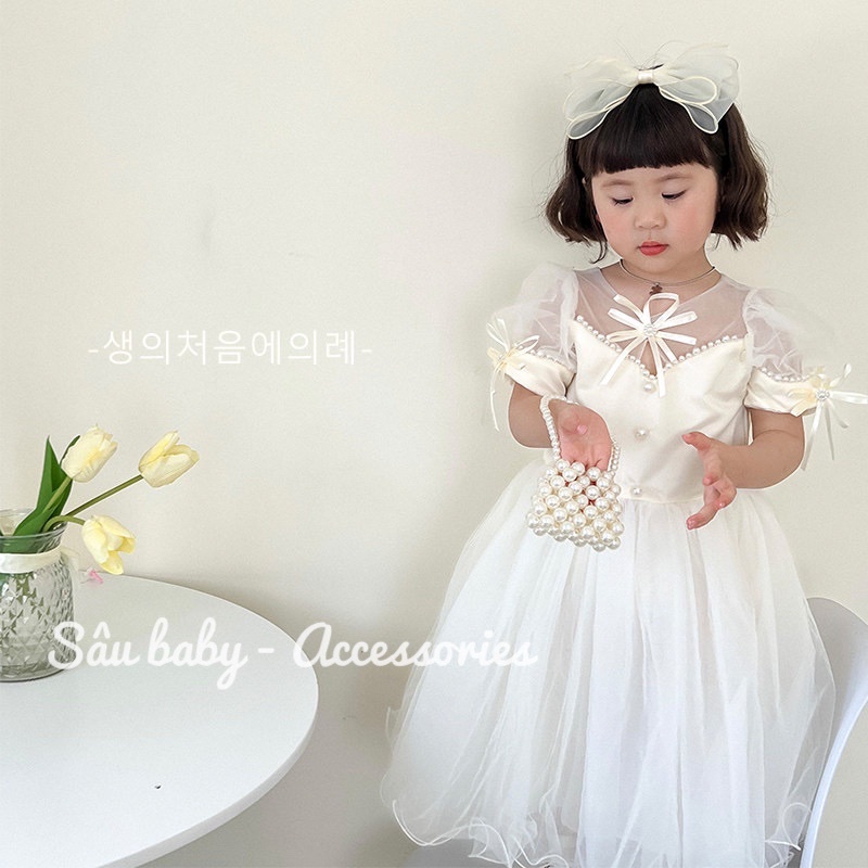 Bờm xươc tóc nơ voan bản to handmade công chúa cho bé