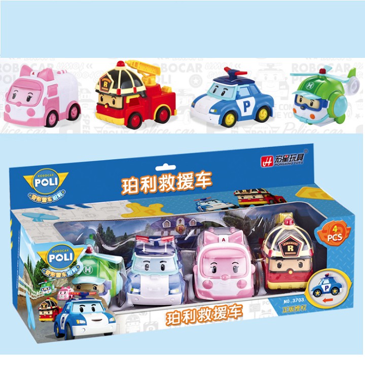 Bộ 4 xe ô tô Robocar Poli chạy đà đồ chơi trẻ em