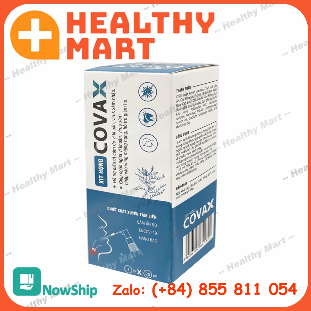 ✔️️️Xịt Họng COVAX – Làm Sạch Khoang Miệng, Làm Dịu Cổ Họng – 1 Lọ 20ml