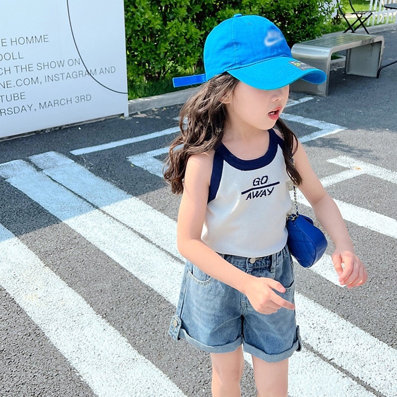 Áo Hai Dây Dệt Kim In Chữ Cái Thời Trang Mùa Hè Cho Bé Gái