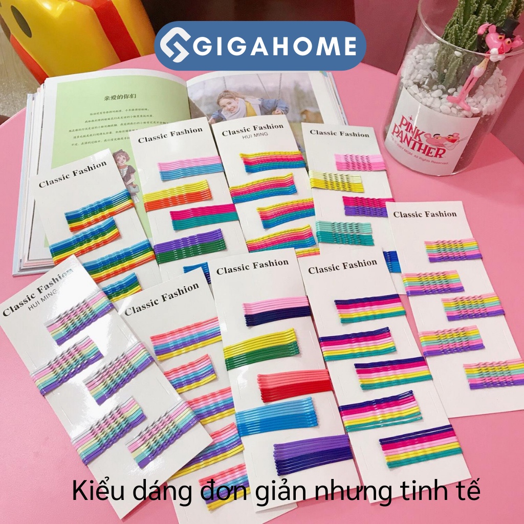 Vỉ 50 Kẹp Tóc Tăm Gợn Sóng Màu Cầu Vồng Đơn Giản, Thời Trang Cho Bạn Nữ GIGAHOME 6544