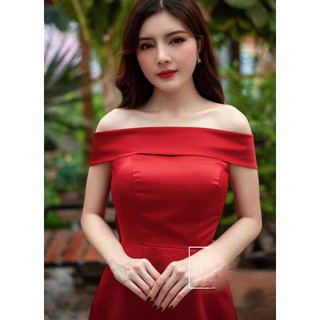 đầm trễ vai nơ sau
