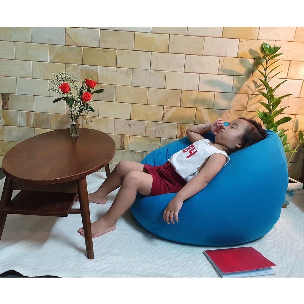 Ghế Lười Hạt Xốp 3ii Home Hình Trái Lê Cao Cấp Màu Xanh Dương Size M 80x100cm