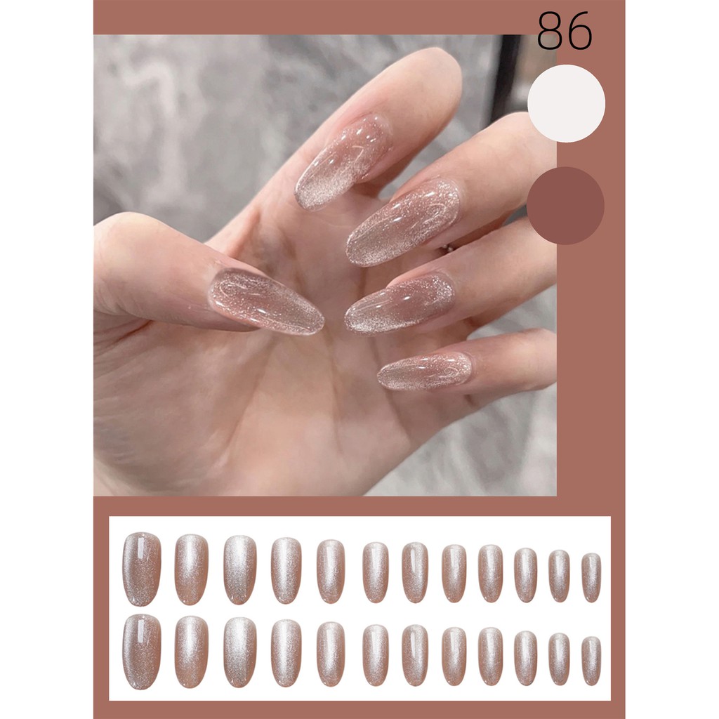 Bộ 24 móng tay giả Nail Nina bột hồng xám mã 86 【Tặng kèm dụng cụ lắp】