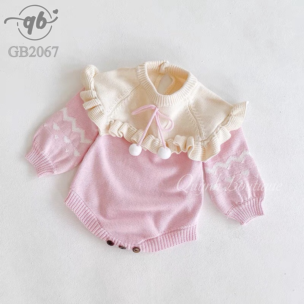 Bodysuit Cho Bé Gái Quỳnh Boutique Body Len Dài Tay Giữ Ấm Cho Bé Yêu