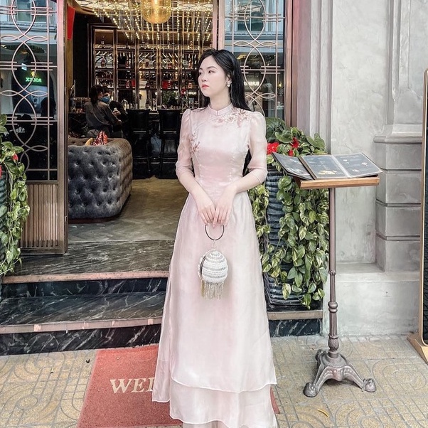 Mita Boutique - Áo Dài Cách Tân Tơ Mềm Tay Lỡ Bốn Tà Hoạ Y Mita - AD100019