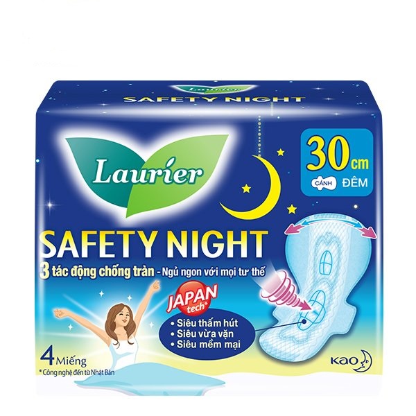 Băng vệ sinh ban đêm Laurier Safety Night siêu an toàn 30cm 35cm 4 miếng, 8 miếng