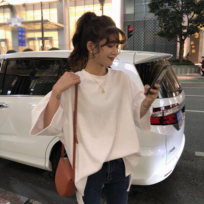 Áo thun tay lỡ cổ tròn thiết kế dáng rộng che khuyết điểm