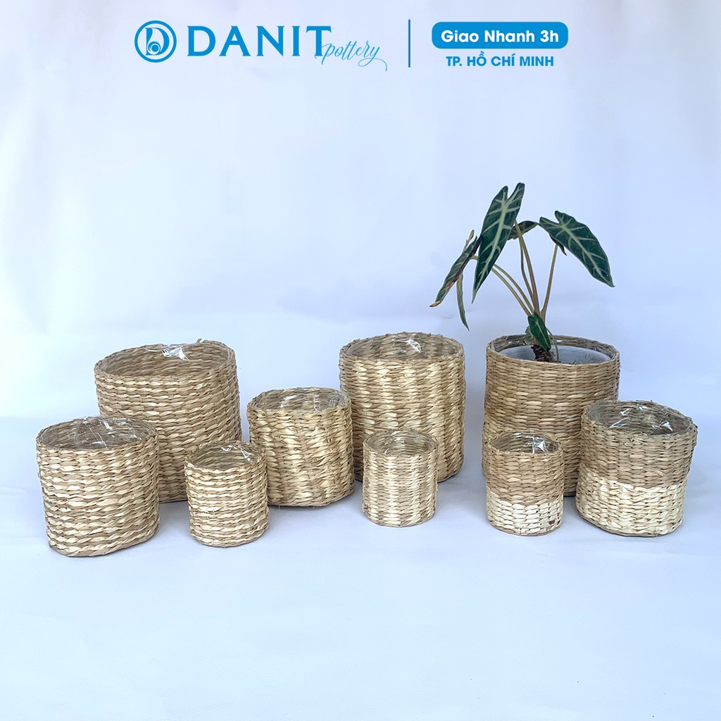 Giỏ cói tự nhiên 7cm, 10cm, 13cm - giỏ cắm hoa giả, decor trang trí Danit Pottery