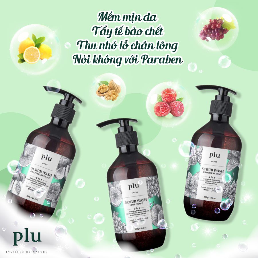 Sữa Tắm Tẩy Tế Bào Chết Tinh Chanh và Nho PLU chai 500ml